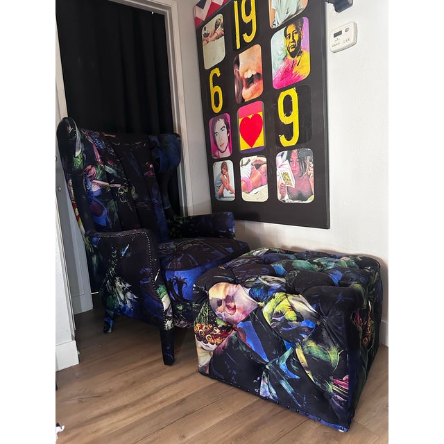 High-Back Manor Velvet Lounge Chair For Sale - Image 9 of 10