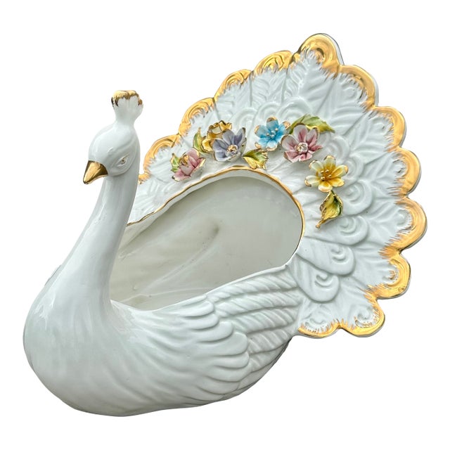 Italian Vintage Porcelain Swan Planter, Vase by Capodimonte. For Sale