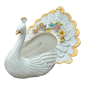 Italian Vintage Porcelain Swan Planter, Vase by Capodimonte.