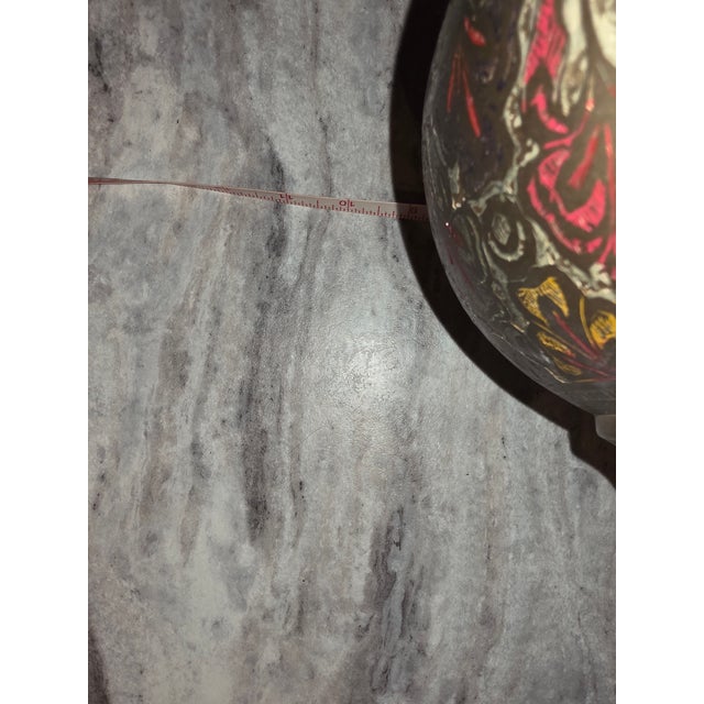 Vintage 24-Inch Tall Etched Brass Floor Vase Hand Painted Made in India For Sale - Image 6 of 12