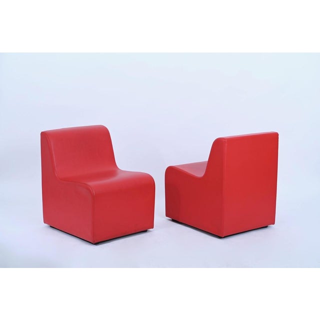 Mid-Century Modular Armchairs and Pouf in Red Leatherette, Italy, 1980s, Set of 3 For Sale - Image 12 of 17