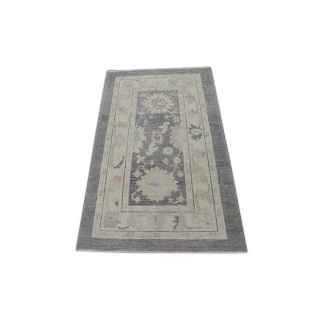 Textile Gray Handwoven Turkish Oushak Rug 3'1" X 5'1" For Sale - Image 7 of 7