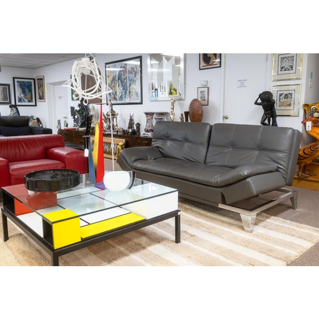 Animal Skin Contemporary Modern Gray Leather and Chrome Frame Adjustable Sleeper Sofa Futon For Sale - Image 7 of 8