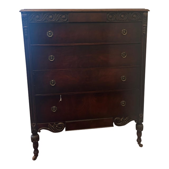 Vintage Carved Wood Highboy Dresser – Traditional Chippendale Style For Sale