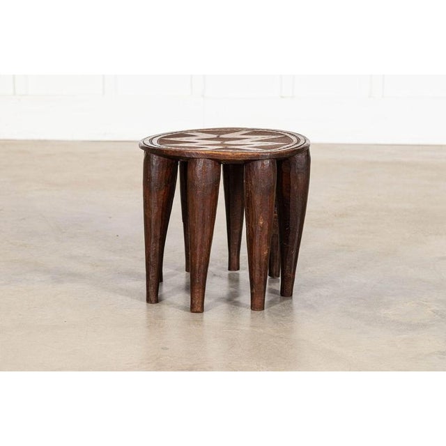 African Tribal Carved Teak Nupe Stool, 1920 For Sale - Image 6 of 11