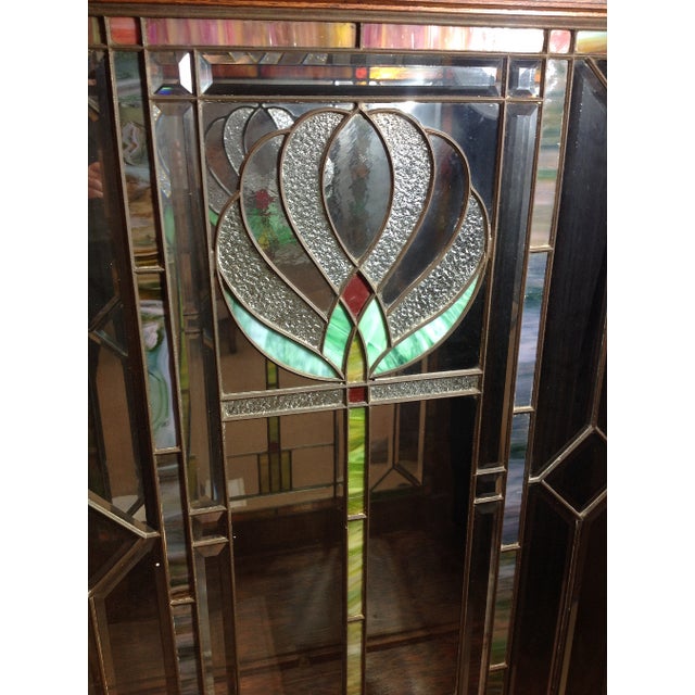 Antique Craftsman Cabinet with Stained Glass Door | Chairish