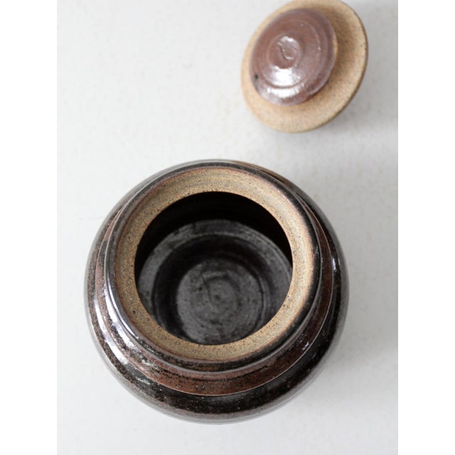 Brown Vintage Studio Pottery Jar For Sale - Image 8 of 11