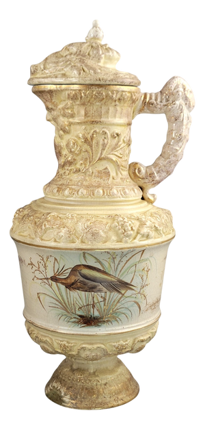 Large French Barbotine Wine Ewer, 1875-1895