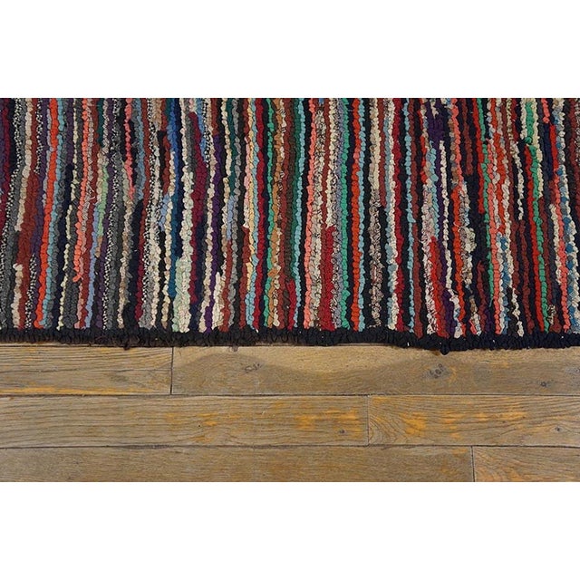 1930s Multicolor Abstract Stripe Antique American Hooked Rug 1'8" X 12'6" Handknotted Wool Carpet For Sale - Image 4 of 5