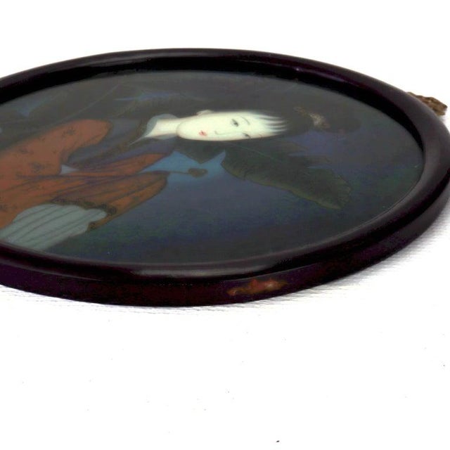 Pair of Antique Chinese Reverse Painted Circular Portrait Wall Panels C1920 For Sale - Image 6 of 9