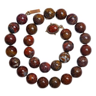 Pietersite Beaded Necklace With Sterling Silver Pietersite Clasp, 19" For Sale