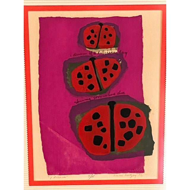 Chinoiserie Anne Herzog 1972 Signed Print "I Dream" 7/15 Vintage Modernist Ladybug Artwork For Sale - Image 3 of 6