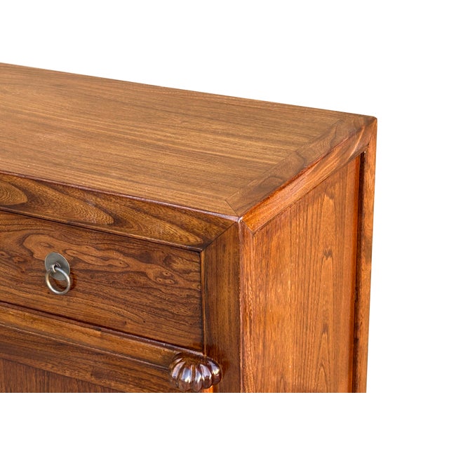 Brown Chinese Moon Face Narrow Wood Grain Brown Drawers Side Table Cabinet For Sale - Image 8 of 16