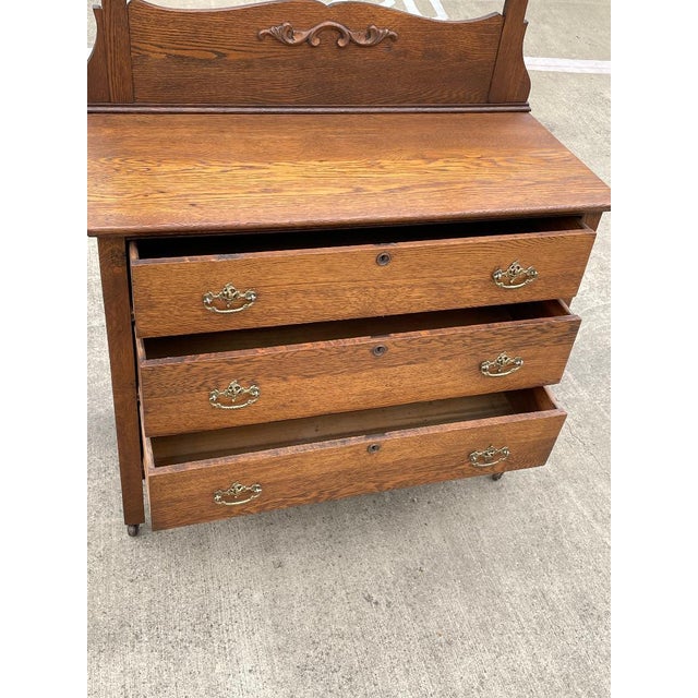 Antique Red Oak 3 Drawer Dresser With Tilting Beveled Mirror Chairish