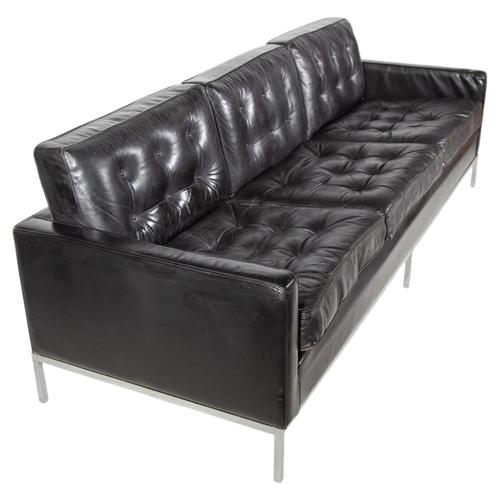 Vintage Three-Seater Sofa in Black Leather with Chrome Frame from Florence Knoll, 1970s For Sale - Image 12 of 12