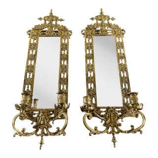 Pair of Neoclassical Gilt Bronze Mirrored Wall Sconces, Dolphins, V. Blaesus, C. 1900 For Sale