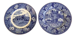Antique Blue Souvenir Staffordshire Plates- Set of 2