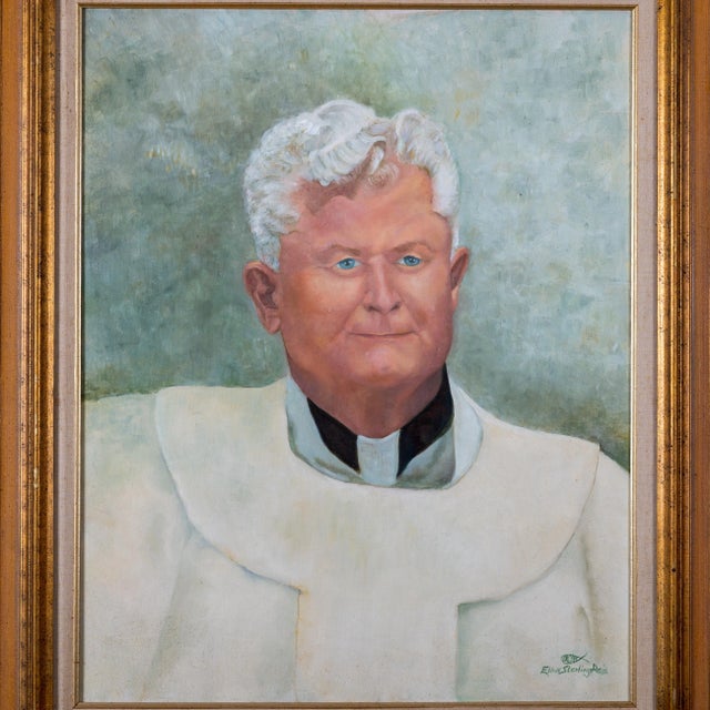 Oil on canvas portrait of a Catholic priest by Ellen Sterling Reis. sight: 23 ½ by 29 ¾ inches frame: 32 ½ by 38 ¼ inches