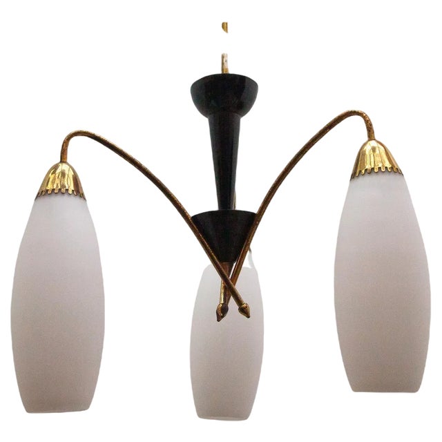 Opaline Glass Suspension Lamp, 1950s For Sale