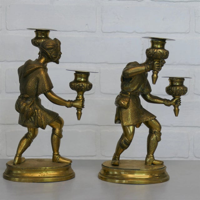 Pair Antique English Figural / Hunting Candlesticks For Sale - Image 4 of 13