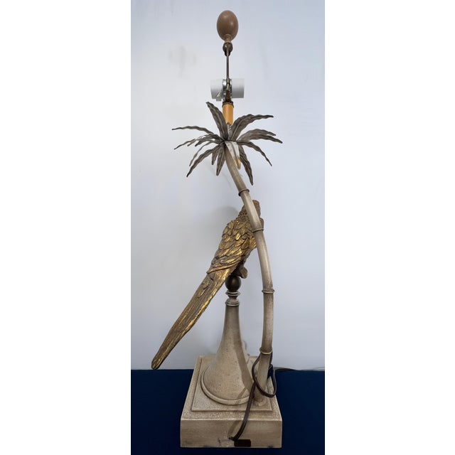 Vintage Hollywood Regency Palm Tree Parrot Table Lamp For Sale - Image 12 of 12