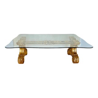Gilt Wood and Metal Center Table With Glass Top, Late 19th Century For Sale