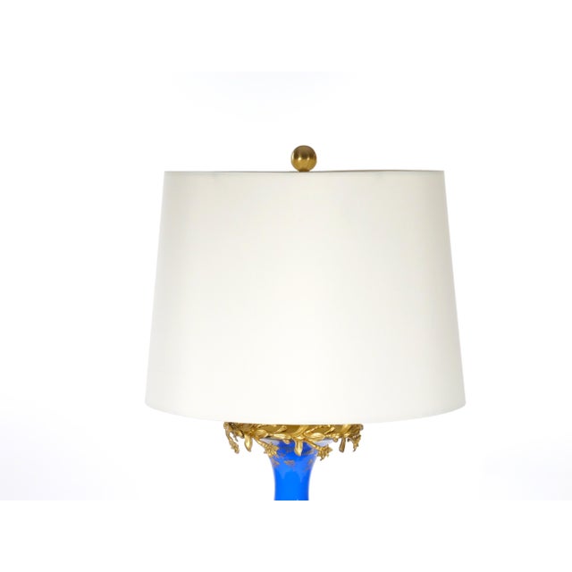 Antique French Painted Glass Table Lamps Gilt Bronze Mounts - Pair For Sale - Image 4 of 12