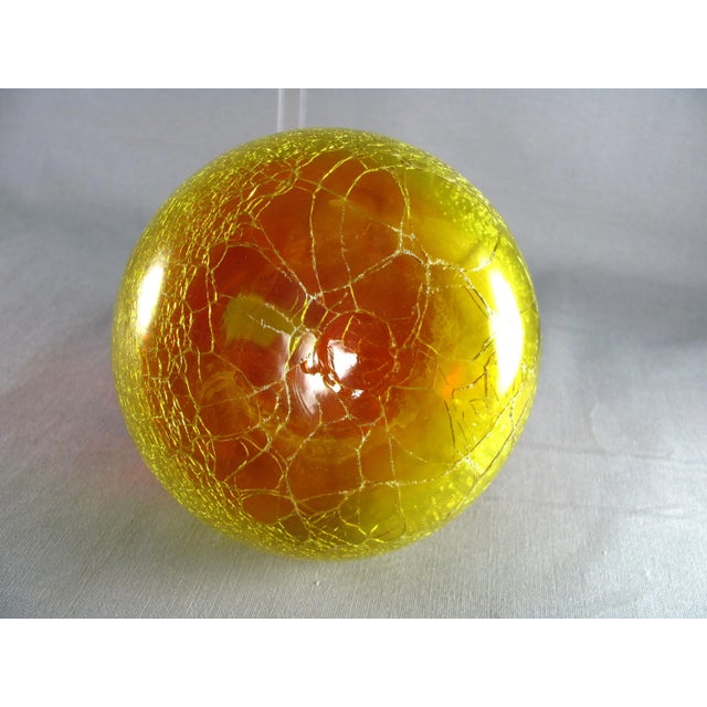 Glass 1960s Wayne Husted for Blenko Tangerine Amberina Citrine Ruby Crackle Art Glass Ball Decanter #636s For Sale - Image 7 of 13