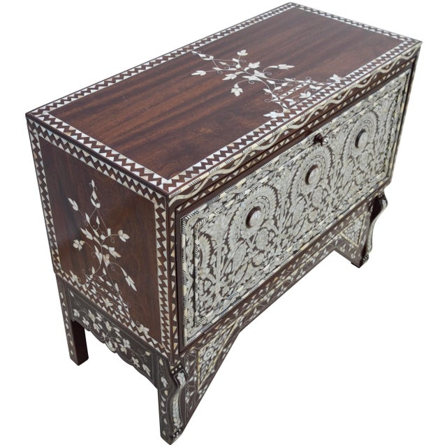 Late 20th Century Vintage Syrian Mother-Of-Pearl Damascene Art Console Table For Sale - Image 5 of 13