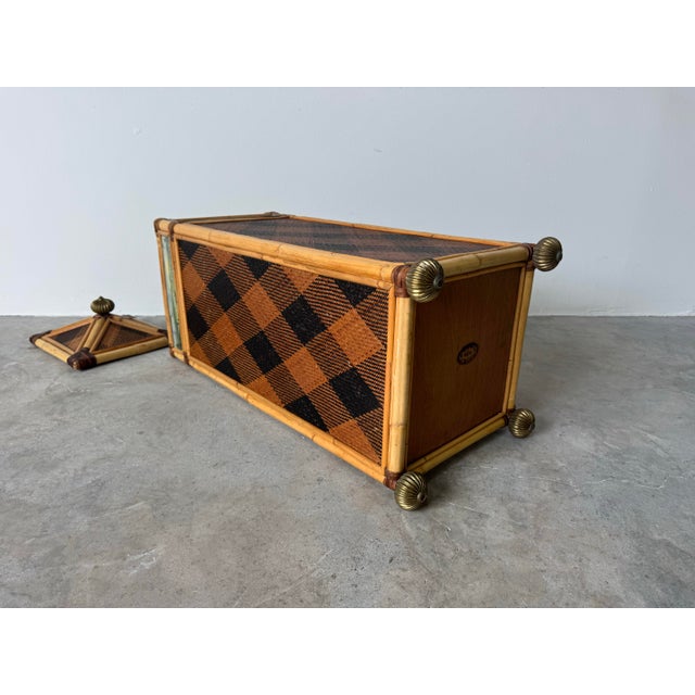 Wood Vintage MacKenzie-Childs Decorated Bamboo & Rattan Laundry Hamper For Sale - Image 7 of 12