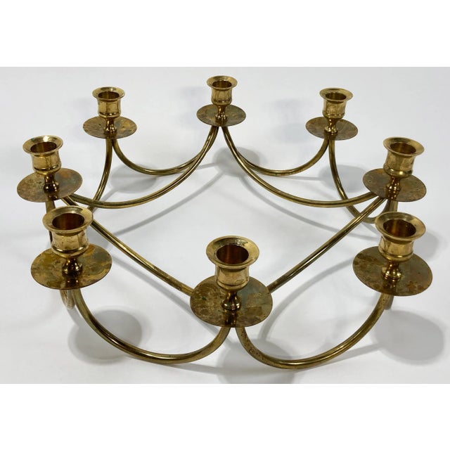 Vintage Brass Danish Style 8-Arm Candelabra For Sale - Image 4 of 8