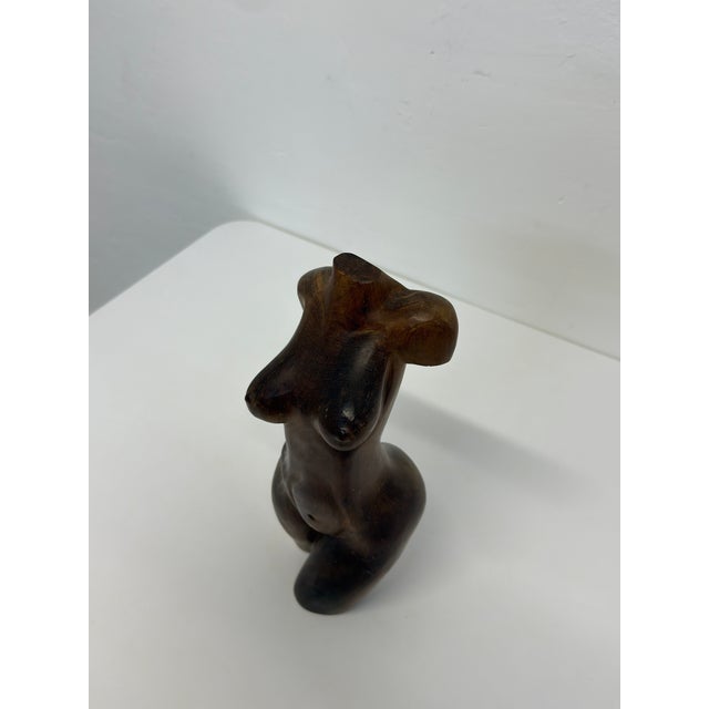 Brown Hand Carved Female Torso Sculpture, 1960s For Sale - Image 8 of 14