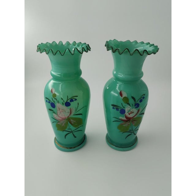 Glass Victorian Art Nouveau Bristol Mouth-Blown Vases, 1950s, Set of 2 For Sale - Image 7 of 7