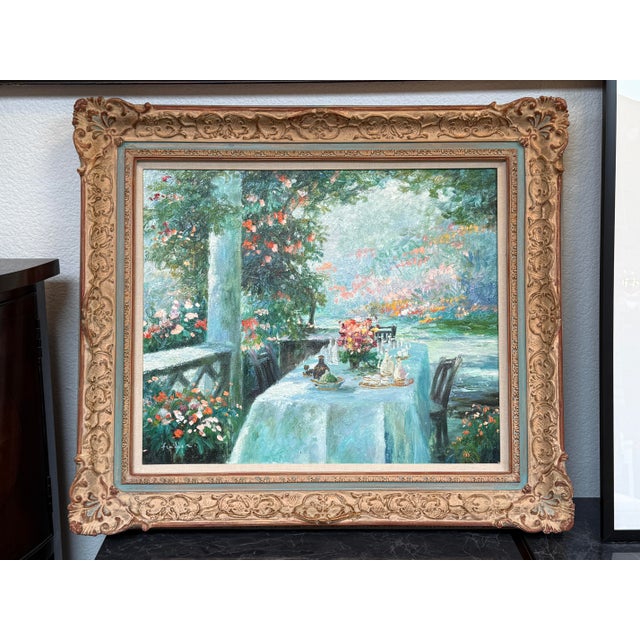 Freilberger Still Life Table on the Patio Painting Signed For Sale - Image 4 of 12