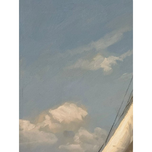 Sky Blue Late 20th Century Seascape Oil Painting "Sailboat on the Sea" by Charles Vickery, Framed For Sale - Image 8 of 12
