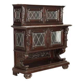 Neo-Renaissance Style Ebony and Walnut Display Cabinet For Sale