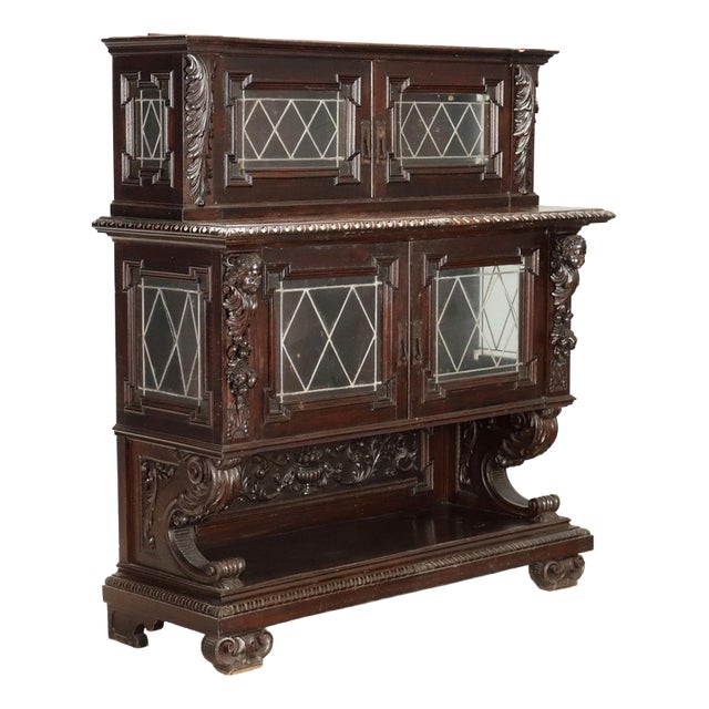 Neo-Renaissance Style Ebony and Walnut Display Cabinet For Sale