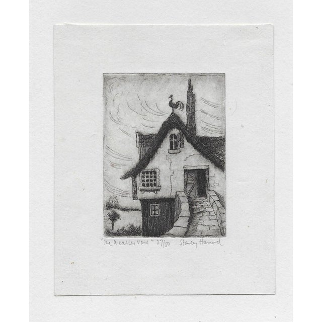1920s Stanley Harrod (1881-1954) "The Weather Vane" pencil signed etching on paper. Harrod was born in Leeds, England and...