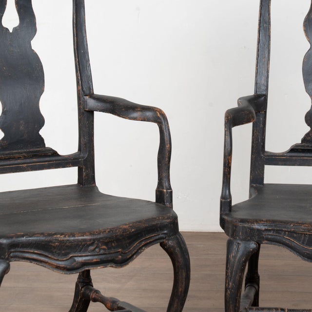 19th Century Swedish Black Painted Pine Armchairs For Sale - Image 9 of 15