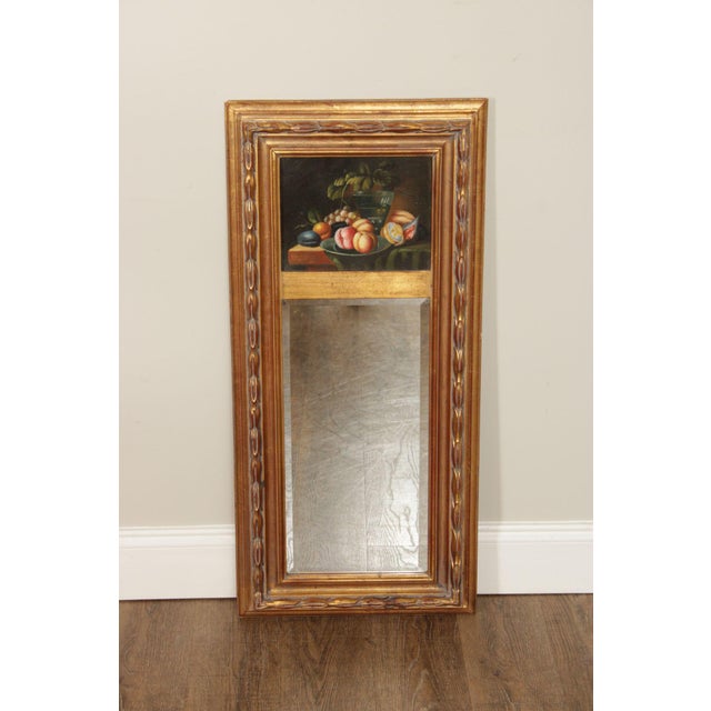 High Quality Vintage Gilt Finished Framed Trumeau Mirror with Fruit Still Life Painting and Beveled Glass