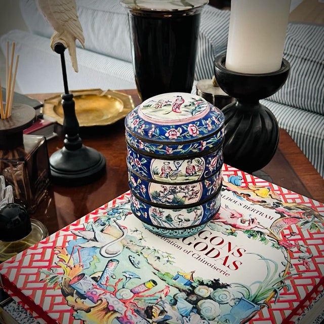 Antique Chinese Cloisonné Enamel Stacking Box – Qing Dynasty Influence, Three-Part Jar and Cover, Blue For Sale - Image 10 of 12