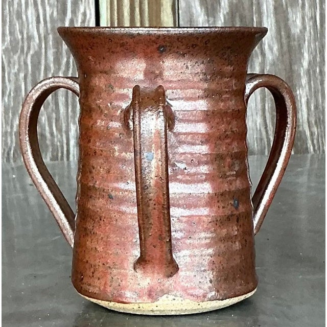 Vintage Boho 3 Handle Studio Pottery Vase For Sale In West Palm - Image 6 of 12