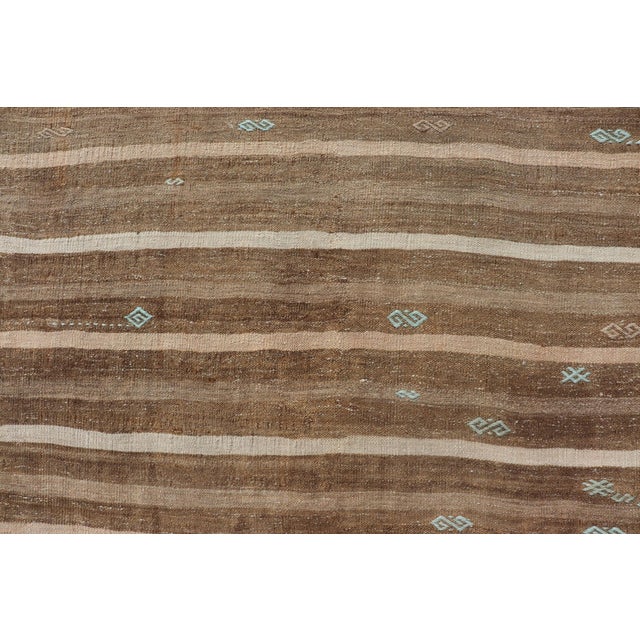 Traditional Turkish Vintage Kilim With Embroidered Rug With Tan, Taupe, Brown, and Lt. Blue For Sale - Image 3 of 11