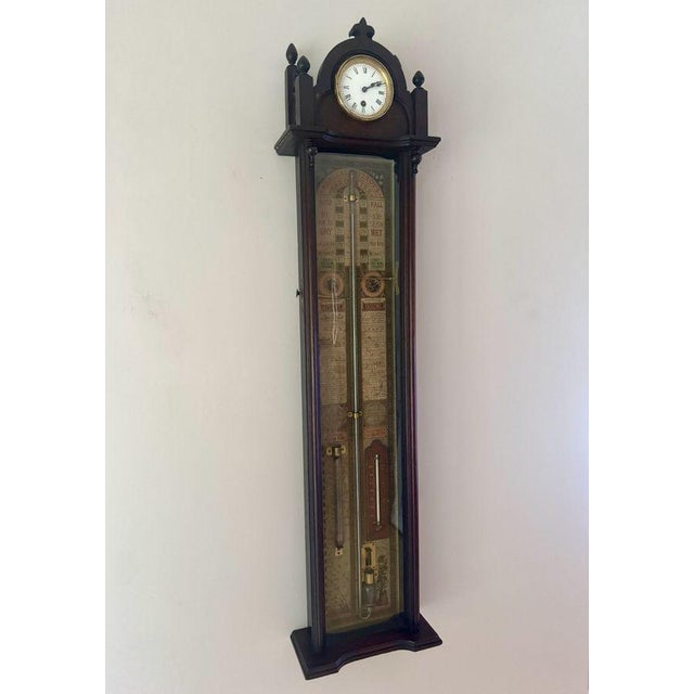 Metal Antique Admiral Fitzroy Barometer and Clock, 1900 For Sale - Image 7 of 8