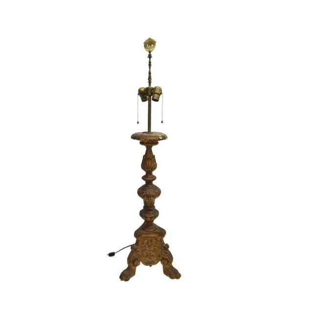 19th Century Baroque Carved Altar Candlestick Two-Light Table Lamp For Sale