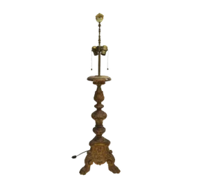 19th Century Baroque Carved Altar Candlestick Two-Light Table Lamp