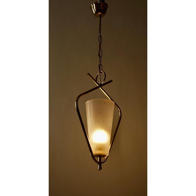 Mid-Century Brass Pendant Lamp with Textured Glass Shade by R. Nikoll, Austria, 1958 For Sale - Image 13 of 14