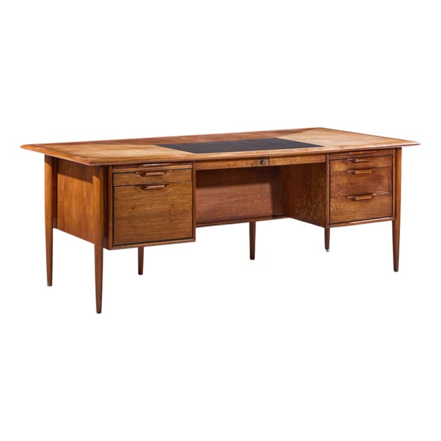 Alma Castilian Mid Century Walnut and Leather Executive Desk For Sale