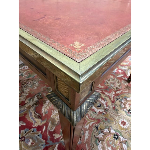 Louis XVI Table Gilt Leather Top with Small Tooling Gilt Bronze, 1960s For Sale - Image 4 of 7
