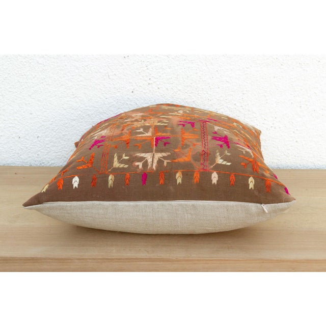 Indian Sangrul Scroll, Antique Phulkari Pillow Cover For Sale - Image 3 of 7